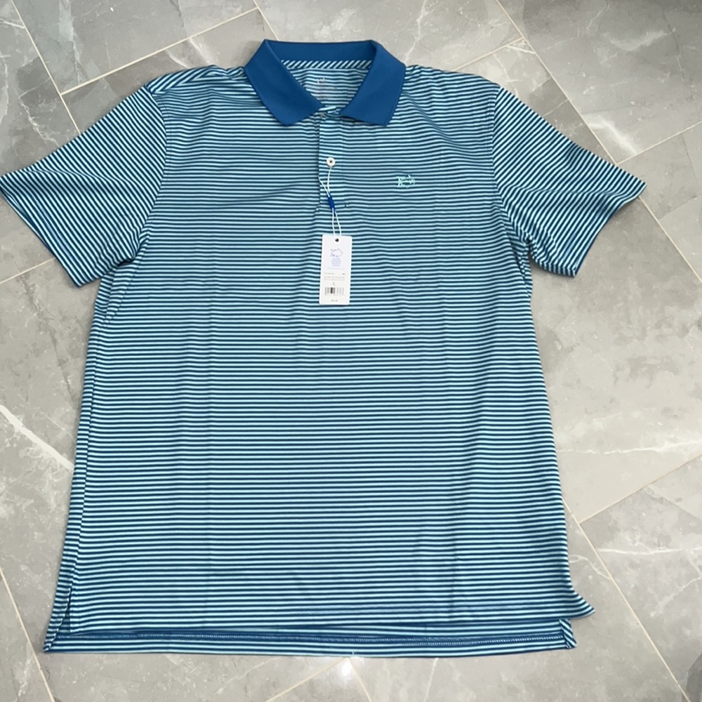 Southern Tide Men's Fort Fredrick Stripe Performance Polo Atlantic Blue